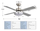 Indoor Ceiling Fan Light Fixture Remote Led 52 Brushed Nickel Ceiling Fans F   