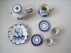 Dollhouse Miniature Tea Coffee Set Teapot Cups Plate Pitcher Delft Blue Vtg