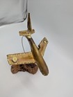 Vintage 1970s -1980s Brass Airplane On Burlwood Sculpture  Artist Signed   Yosi 