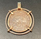 Genuine Mexico 1 Real 1542-1555 Carlos   Joanna Silver Cob Coin 14k Gold Pendant