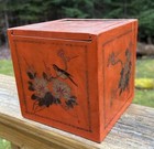 Antique Asian Japanese Orange Lacquer Tea Caddy Box With Double Eagle Motif 
