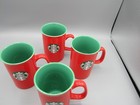 Set Of 4 Starbucks Red  Teal Inside  Green Siren Logo Coffee Tea Mug 10 Oz 2024