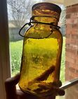 1800 s Whittled To Death Amber Quart Lightning Canning Fruit Jar Rare Bargain   