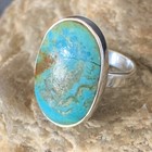 Blue Kingman Turquoise Navajo Sterling Silver Ring Size 8 Adjustable 12795