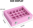 Velvet Jewelry Box 24 Grid Ring Display Organizer Glass Cover Tray Holder