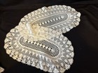 1 Vtg Oval Handmade White Cotton Crochet Lace Doily Floral Shell Border 20x11 5