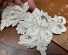 Applique Embroidered Beads Sequins Soutache 4x5  Flowers Cream Ivory 1pc