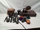 Lot Of Vintage Camera Gear  Case  Straps  Lenses  Flashes  Etc H17