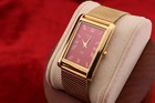        Vintage Seiko Slim Quartz Gentlemen s Red Dial   Golden Mesh Band Watch