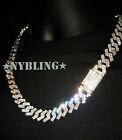 Miami Cuban Prong Link Necklace   Bracelet Gold Plated Men Iced Cz Hip Hop Chain