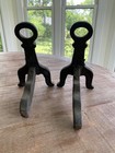 Antique Cast Iron Andirons Fireplace Firedogs Ring Top Log Holders Pair 9 5   