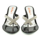 Womens Wedge Heel Flip Flops Sandals Diamante Sparkly Ladies Toe Post Shoes 3-9