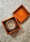 Vintage Bronze Lifeboat Compass With Wooden Box Nautical