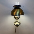 Vtg Wall Mounted Brass Lamp Sconce Glass Hurricane Covered Hollywood Regency