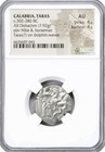 Calabria Taras   Horseman Didrachm Ngc Au Ancient Silver Coin