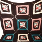 Vintage Crocheted Throw Handmade Granny Square Afghan Black Pink Blue 42 X 80