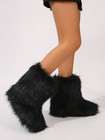 Women Faux Fur Boots Fluffy Suede Winter Warm Mid-calf Flat Shoes Comfort Outdoo