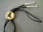 Native American Etched Scrimshw Flying Eagle On Stone Sterling Silver Bolo Tie