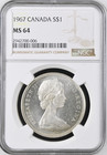  1967 S1  Goose Dollar Elizabeth Ii Canada Ngc Ms64 Rarity R5 Highest Grades