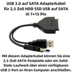 P09 Usb 3 0 To Sata 7 15 Pin Adapter Cable For 2 5 Inch Hdd Ssd Usb To Sata Iii