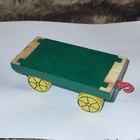 Vintage Wooden Pull Toy Wagon Cart Green Body Yellow Wheels W  Red Hook