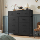 9 Drawer Storage Dresser With Wood Top - Wide Fabric Chest Organizer For Bedroom
