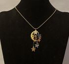 Vintage Necklace Star Moon Pendant 22    Long