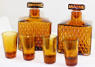 Vintage Treasure Chest Amber Glass Whiskey Set W  2 Decanters   4 Shot Glasses