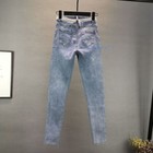 New Rhinestone High Waisted Casual Pants Women Fashion Jeans Blue