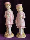 2 Antique German Gebruder Heubach     Bisque Figurines Boy And Girl With Dolls