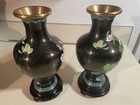 Matching Pair Antique Chinese Oriental Asian Cloisonn   Enamel Vases 9    On Stand