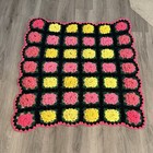 Handmade Crocheted Granny Square 3d Rose Floral Afghan  42x42    Lap Blanket