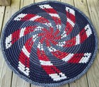 Handmade Crocheted Rag Rug 34  Americana Patriotic Shades Vortex  By Ree-vick