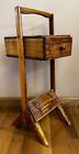 Wood Sewing Box Stand Handmade Vintage Primitive Portable Rustic Worn