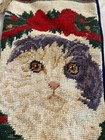 Handcrafted Needlepoint Cat Christmas Stocking 17  Nwt Velvet Granny Cottagecore