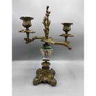Antique French Dore Bronze 2 Arm Candelabra Candlesticks Pair Ornate Cherub Gilt