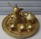 Vintage Arabic Islamic Persian Silver Copper Bronze Coffee Set Calligraph