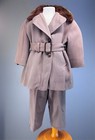 Vintage 50s Child Wool Gabardine Hood Coat Jacket Snow Pants Shearling Trim