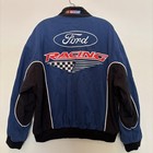 Vintage Essex Ford Racing Jacket Blue Black Embroidered Twill Bomber Mens Large