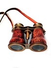 Nautical Antique Brass Vintage Marine Binoculars With Brown Leather Neckstrap