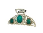 Hair Claw Clip Turquoise Blue Green Silver Western Style Metal Design