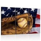 - Large 3 Pieces Canvas Prints Wall Art Baseball And American Flag Poster