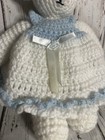 Handmade Crochet White Teddy Bear Stuffed Animal Doll In Blue Dress