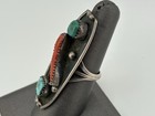 Vintage Navajo Sterling Silver Turquoise Coral Native American Elongated Ring