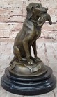 Decorative Bronze Fox With Pheasant Hand Made Marble Base Sculpture Figure Decor