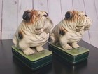 Vintage 60s Takahashi Bookends English Bulldog Dog Set Ceramic Porcelain Japan