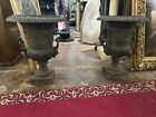 Pair Of Cast Iron Garden Urn Planters  Lion Handles  Antique 19c  26 By 18 Inche