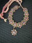 Antique Lapis Turquoise Necklace Navajo Native America Panel Foil Backed Pendant