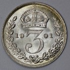 1901 Great Britain Veiled Head Silver 3p Threepence Unc