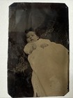 Baby Bow Head Made Of Hair Gown 1870s Antique Tintype Photo Vtg Tinted